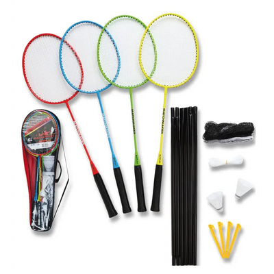 Badmintonset 8tlg. - Schläger Bälle Netz mit Pfosten und Tasche für den In- und Outdoorbereich - Sport-Knight - Volleyball - AT,